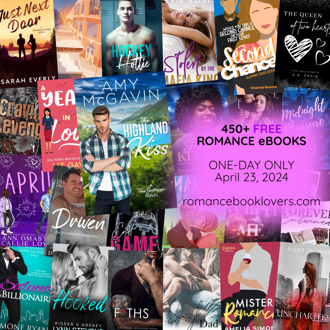 450+ FREE romance eBooks, one-day only, April 23, 2024, romancebooklovers.com